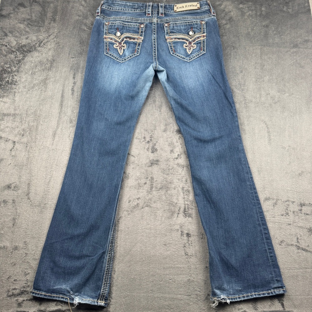 Rock Revival Betty Bootcut Jeans Womens 32 Embellished Flap Pocket Good